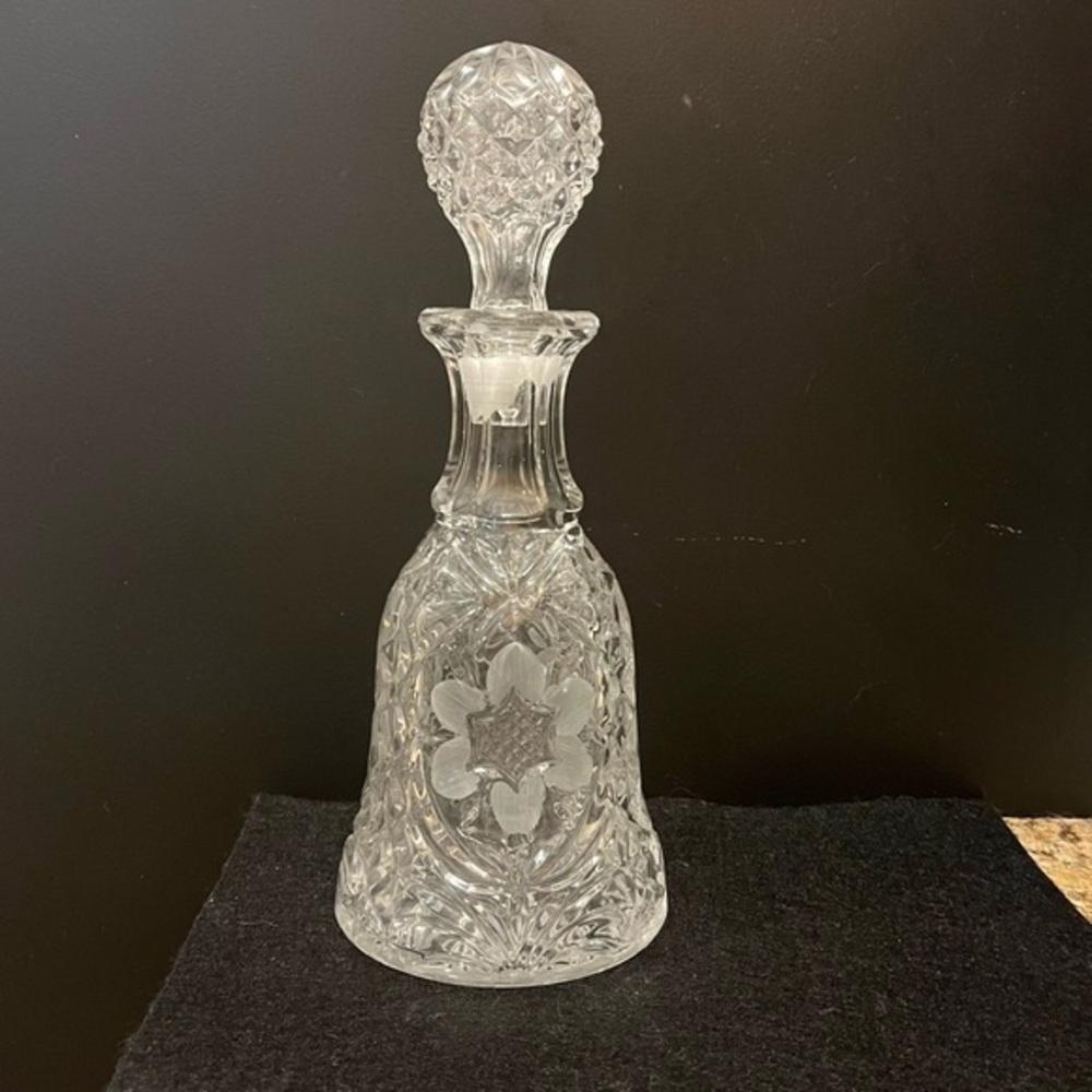Vintage Cut Crystal Decanter with Stopper Etched Floral Design